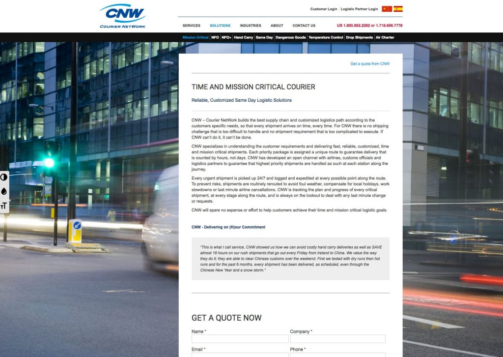 CNW - WordPress Website - solutions Page